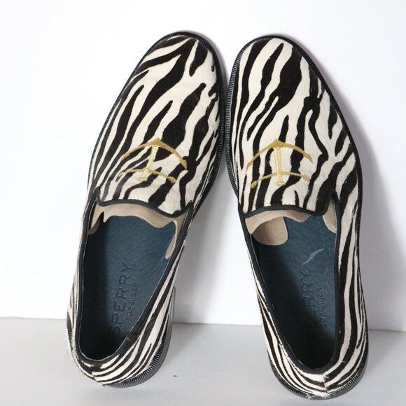 Sperry Overlook Mens Zebra Calf Hair Anchor Smoking Loafers 8 Slip On Party